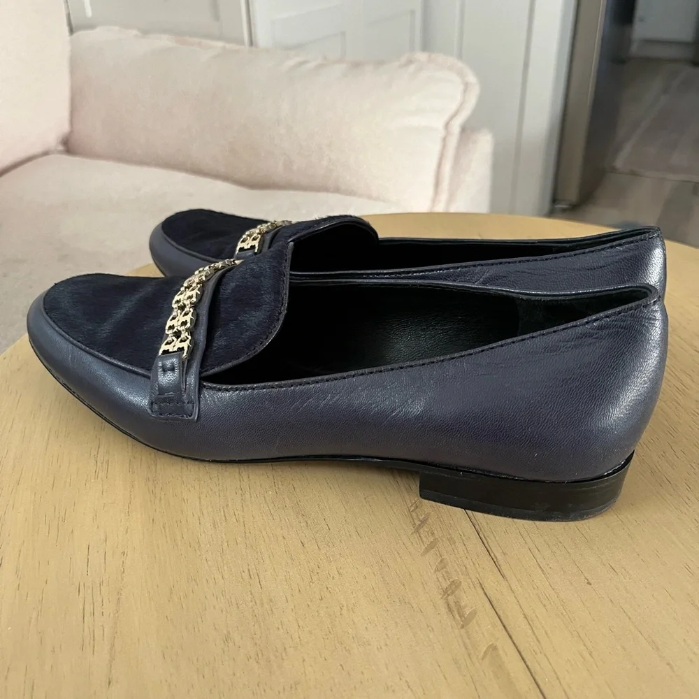 Tory Burch Gemini Link Navy Loafers Size 8.5